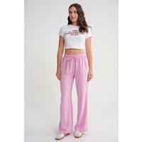 MixRay Women's Mid Waist Straight Leg Cotton Pants with Tie Closure in Pink | Size: Small