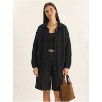 Bianco Lucci Women's Textured Polo Collar Button Cardigan in Black