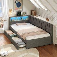 Merax 3ft Single Daybed Sofa Bed with 2 Drawers & LED Storage Headboard in Grey