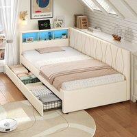 Merax 3ft Single Daybed Sofa Bed with 2 Drawers & LED Storage Headboard in Beige