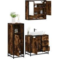 Berkfield Home 3 Piece Bathroom Furniture Set Smoked Oak Engineered Wood in Brown