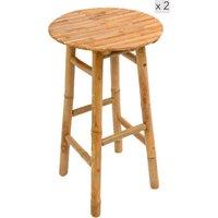 Nordlys Set of 2 Indoor Outdoor Bar Stools Wood Bamboo in Brown