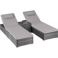 tectake Carbonera Rattan Double Lounge Chair with Table, Adjustable Backrest in Grey | Size: 2 Seater