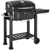 tectake Charcoal Grill Florian with 2 Wheels, Adjustable Charcoal Tray in Black