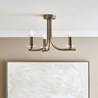 Pagazzi Morden 3 Light Antique Brass Semi Flush Ceiling Light in Gold