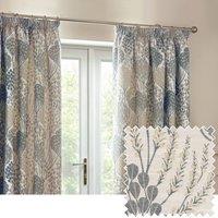 Wylder Ophelia Floral Room Darkening Pencil Pleat Curtain Pair in Mid Blue | Size: 168 cm width x 183 cm drop