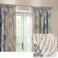 Wylder Ophelia Floral Room Darkening Pencil Pleat Curtain Pair in Mid Blue | Size: 168 cm width x 229 cm drop