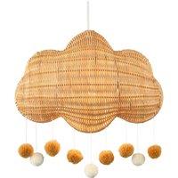 Happy Homewares Cloud Shaped Childrens Rattan Pendant Light Shade with Pom Pom Balls in Brown