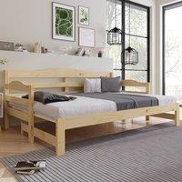 Merax Natural Wooden 3 FT Single Daybed Sofa Bed with Pull Out Trundle