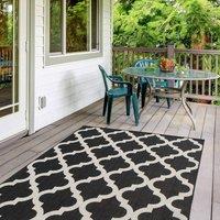 THE RUGS Outdoor Indoor Black Ivory Geometric Trellis Rug Weather Resistant | Size: 120 cm x 170 cm