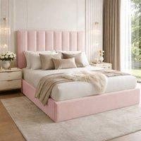 Desire Deco Plush Velvet Suenna Upholstered Panel Bed Frame in Pink | Size: Double