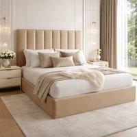 Desire Deco Plush Velvet Suenna Upholstered Panel Bed Frame in Beige | Size: Super King