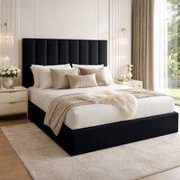 Desire Deco Plush Velvet Suenna Upholstered Panel Bed Frame in Black | Size: Super King