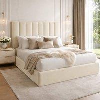 Desire Deco Plush Velvet Suenna Upholstered Panel Bed Frame in Cream | Size: Super King