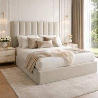 Desire Deco Plush Velvet Suenna Upholstered Panel Bed Frame in Light Beige | Size: Super King