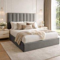 Desire Deco Plush Velvet Suenna Upholstered Panel Bed Frame in Grey | Size: Super King