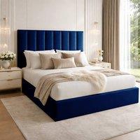 Desire Deco Plush Velvet Suenna Upholstered Panel Bed Frame in Blue | Size: Super King