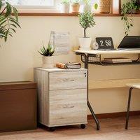 HOMCOM Pedestal Office Mobile Filing Cabinet 2 Drawer Wooden Storage Oak in Light Brown