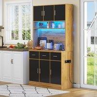 Merax Kitchen Tall Cabinet Pantry with LED, Charging Station, Shelves in Natural