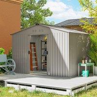 OUTSUNNY 9 x 6FT Galvanised Garden Storage Shed with Sliding Door, Grey in Mid Grey