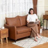 HOMCOM Modern 2 Seater Sofa, PU Leather Upholstered Loveseat Settee in Brown
