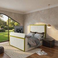 KDMD Adsborough Upholstered Electric Media Gold & Cream White TV Bed Frame | Size: Small Double
