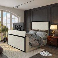 KDMD Adsborough Upholstered Electric Media Black & Cream White TV Bed Frame | Size: Double
