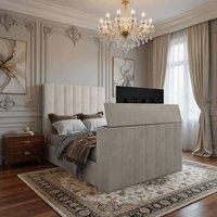 KDMD Argyll Upholstered Soft Velvet Line Pebble Tv Bespoke Bed Frame in Light Sand | Size: Single