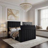 KDMD Argyll Upholstered Soft Velvet Line Black Tv Bespoke Bed Frame | Size: Single