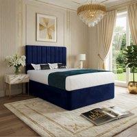 KDMD Radstock Upholstered Blue Soft Velvet Designer Bed Frame | Size: Double