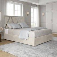 KDMD Eskdale Upholstered Soft Velvet Beige Metal Designer Bed Frame in Cream | Size: Single