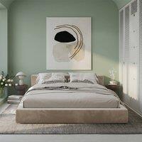KDMD Barnham Boucle Upholstered Platform Latte Bed Frame in Light Khaki | Size: Double