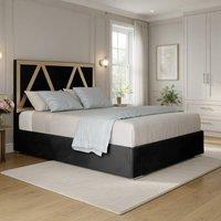 KDMD Exbourne Upholstered Soft Velvet Black Metal Designer Bed Frame | Size: Double
