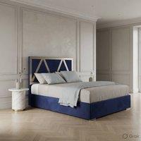 KDMD Exbourne Upholstered Soft Velvet Blue Metal Designer Bed Frame | Size: Double