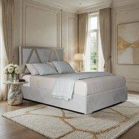 KDMD Exbourne Upholstered Soft Velvet Grey Metal Designer Bed Frame | Size: Double