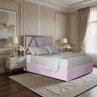 KDMD Exbourne Upholstered Soft Velvet Pink Metal Designer Bed Frame | Size: Super King