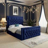 KDMD Sway Upholstered Blue Soft Velvet Designer Bed Frame | Size: Double