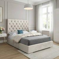 KDMD Finsbury Upholstered Beige Soft Velvet Designer Bed Frame in Cream | Size: Super King