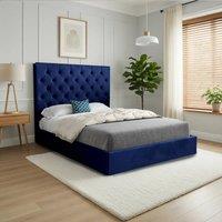 KDMD Fetcham Upholstered Blue Soft Velvet Designer Bed Frame | Size: Small Double