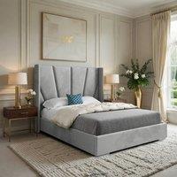 KDMD Godmanchester Wide Curved Grey Soft Velvet Designer Bed Frame | Size: King