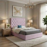 KDMD Fetcham Upholstered Pink Soft Velvet Designer Bed Frame | Size: Small Double