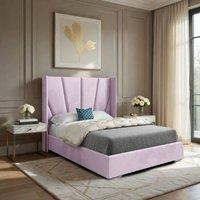 KDMD Godmanchester Wide Curved Pink Soft Velvet Designer Bed Frame | Size: King