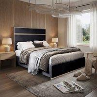 KDMD Horringer Upholstered Soft Velvet Black Metal Designer Bed Frame | Size: Small Double