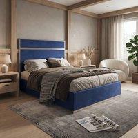 KDMD Horringer Upholstered Soft Velvet Blue Metal Designer Bed Frame | Size: Small Double