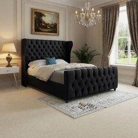 KDMD Kilburn Straight Upholstered Black Soft Velvet Designer Bed Frame | Size: Double