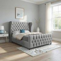KDMD Kilburn Straight Upholstered Grey Soft Velvet Designer Bed Frame | Size: Double