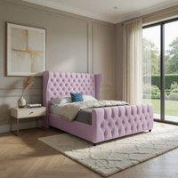 KDMD Kilburn Straight Upholstered Pink Soft Velvet Designer Bed Frame | Size: Double