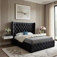 KDMD Leigh Wide Winged Upholstered Black Soft Velvet Designer Bed Frame | Size: King