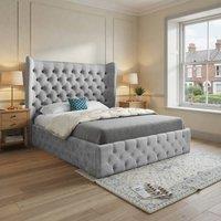 KDMD Leigh Wide Winged Upholstered Grey Soft Velvet Designer Bed Frame | Size: King