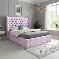 KDMD Leigh Wide Winged Upholstered Pink Soft Velvet Designer Bed Frame | Size: King
